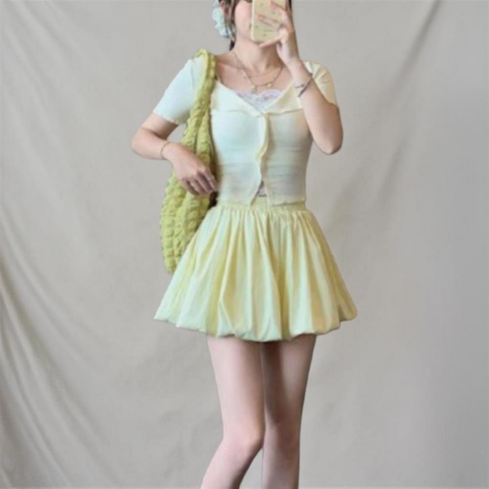 New Arrivals Open Run Women High Waist Simple Balloon Mini Skirt