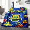 1pc Geometry Dash Blanket with Custom Name, Gift, for Men and Women, Soft Blanket, Good for Sofa Bed Couch Travel, Lightweight Flannel Blanket