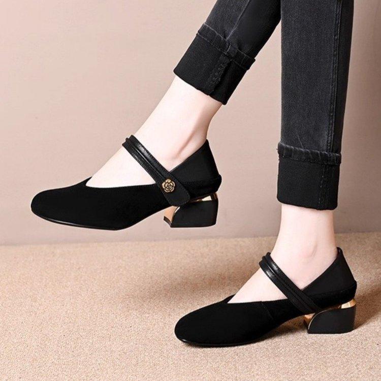Autumn New Retro Fashion Versatile Light Mouth Word with Mary Jane Shoes Round Head Low Heel Single Shoes
