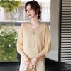 Stylish Spring & Autumn Knit T-Shirt for Middle-aged Women with Flowing Ribbon