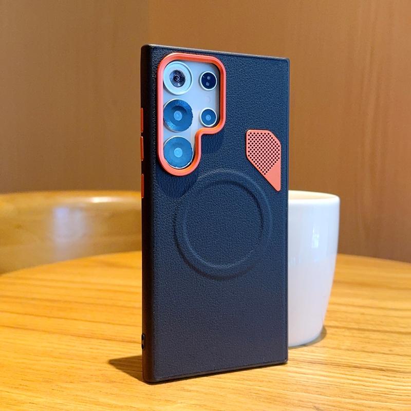 

Stylish Magnetic Case for Samsung Galaxy S24/S25 Ultra S24+/S25+/S25Edge Casual Korean Vegan Leather Cover with Heat Dissipation Galaxy S24+