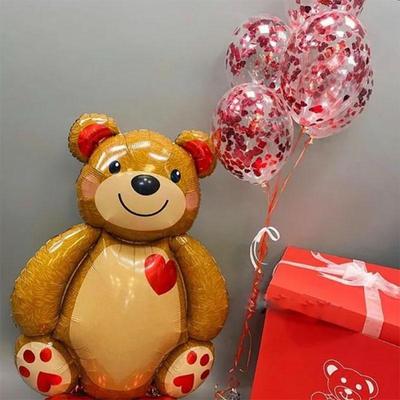 Love Heart Bear Foil Balloons Happy Birthday Valentine’s Day Party Decor Air Helium Globos Wedding Decorations Kids Toys Balloon