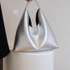 Geantă Hobo Argintie de Mare Capacitate pentru Femei, de Lux, Design de Firmă, Piele PU, Portofel Triunghiular, la Modă, Casual, Geantă de Mână Tip Shopper