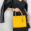 Michael Kors MK Mercer Lock Solid Color French Leather Accordion Handbag Women Handbags Lemon-Yellow 30S0GM9M6L-SUN