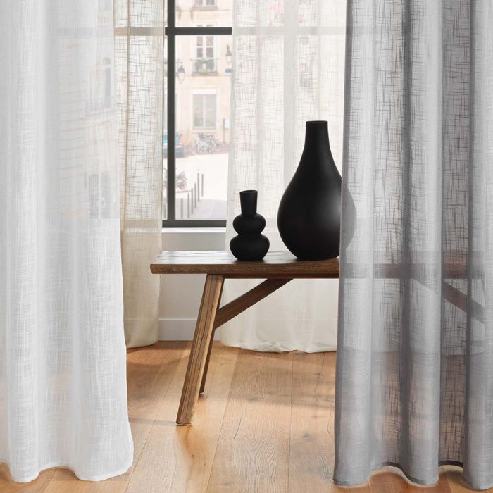 Voilage grande hauteur à œillets 140 x 280 cm – effet lin tissé – haltona noisette