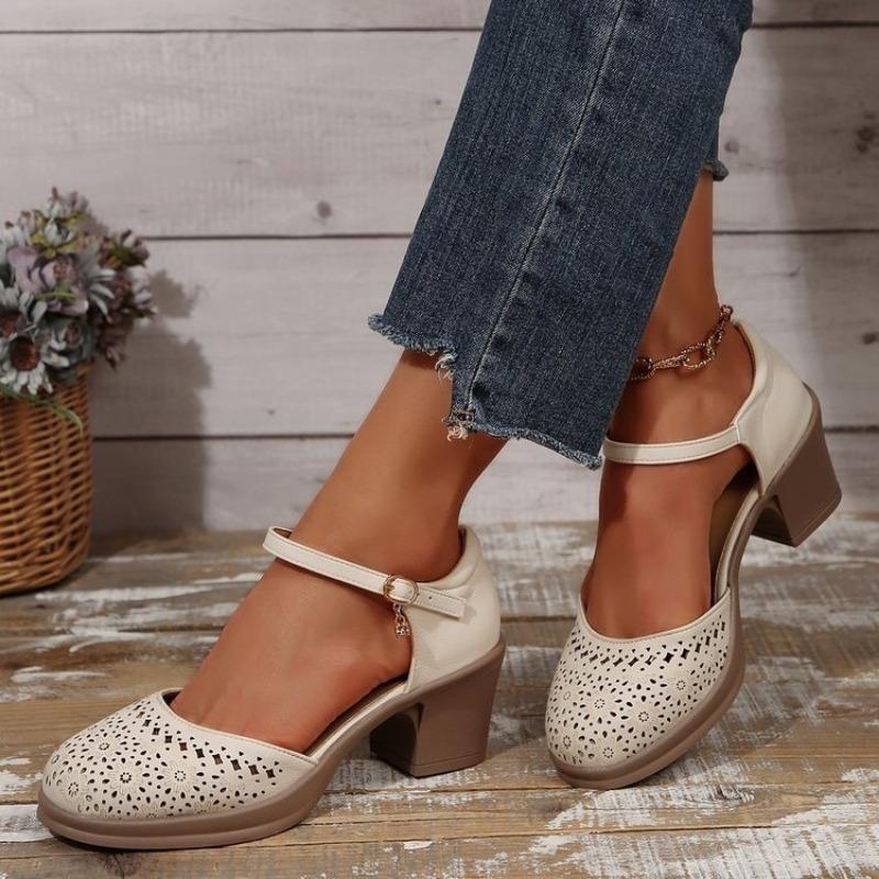 Women Retro Rome Sandals Summer Ankle Strap High Heels Hollow Out Breathable Pumps Woman Comfortable Chunky Heeled Platform Shoe