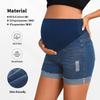 Maternity Denim Shorts High-Waist Stretch Capri Pants With Tummy Support Casual Wear