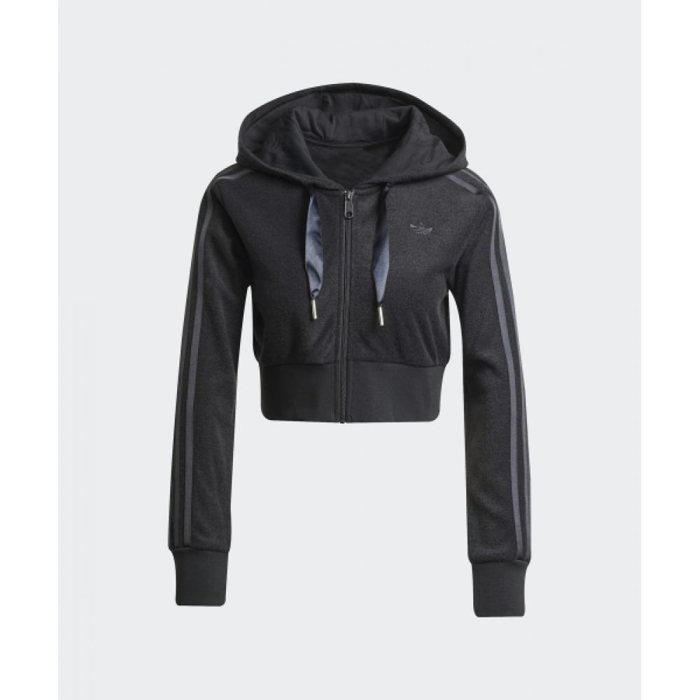 Adidas Cropped Full Zip Hoodie   Black Jn3006
