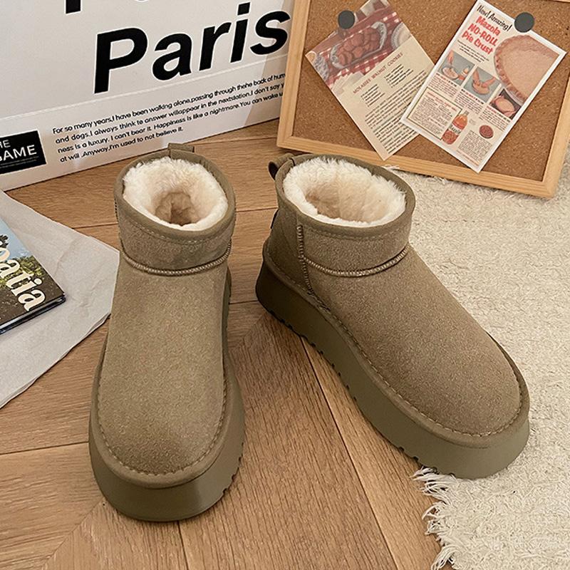 Women Padded Shoes Thick-soled Round Toe Warm Thick Plush Slip-On Platform Ankle Botas Snow Boots