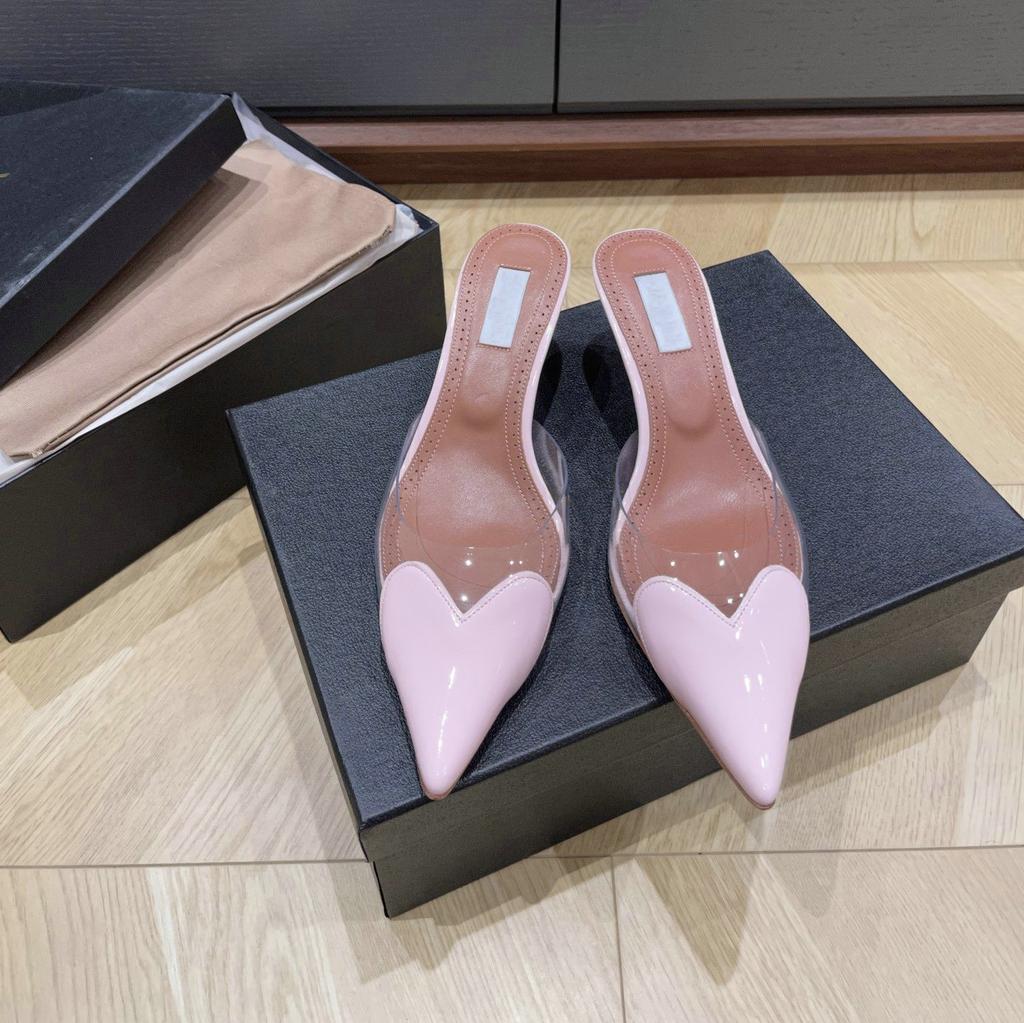 Fashion 2025 Fairy Style Summer Sexy And Versatile Transparent Half-Slipper Women'S Pointed-Toe Thin-Heeled High-Heeled Sandals Slipper
