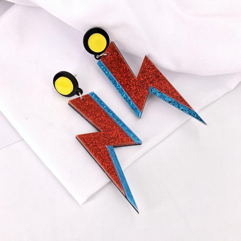 Statement Shiny Glitter Lightning Acrylic Drop Earrings For Women Punk Long Pendant Dangle Earrings Fashion Jewelry Accessories