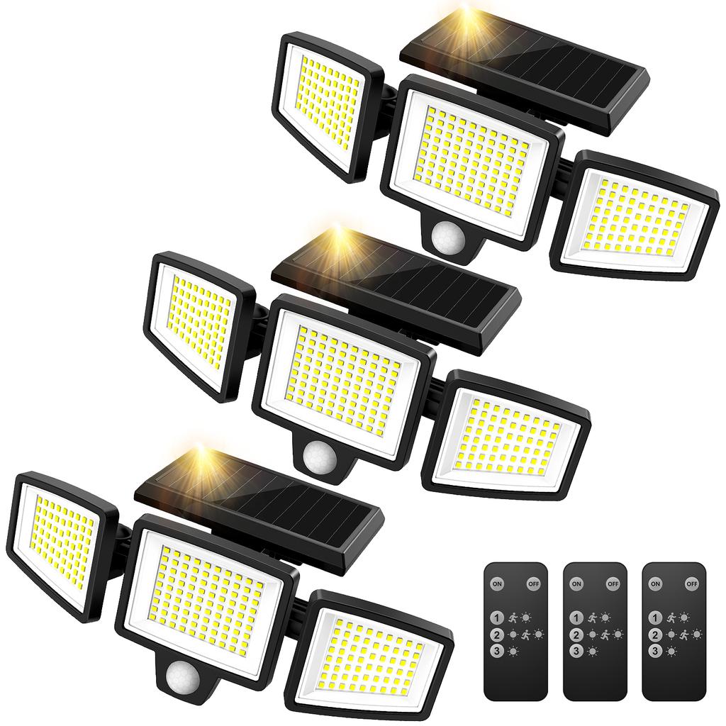 (1/2/3 Pack) 3-Head Solar Outdoor Light, Motion Sensor Security Light with Wireless Remote Control