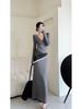 French High-End Ribbed V-Neck Knit Dress - Autumn/Winter Light Mature Slimming Bodycon Style