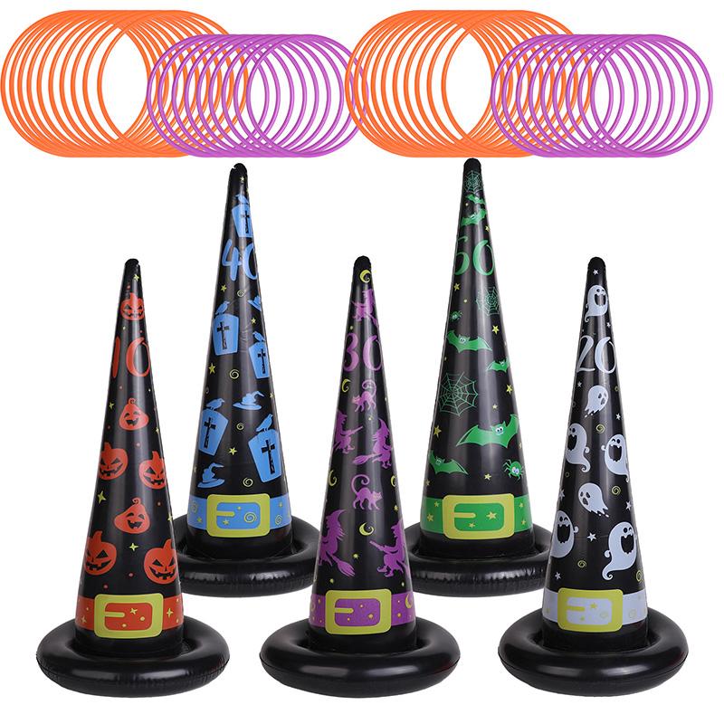 5pcs Inflatable Witch Hat Ring Toss Games with 20pcs rings Adults Kids Favors Halloween Party Outdoor Family Games Home Decor