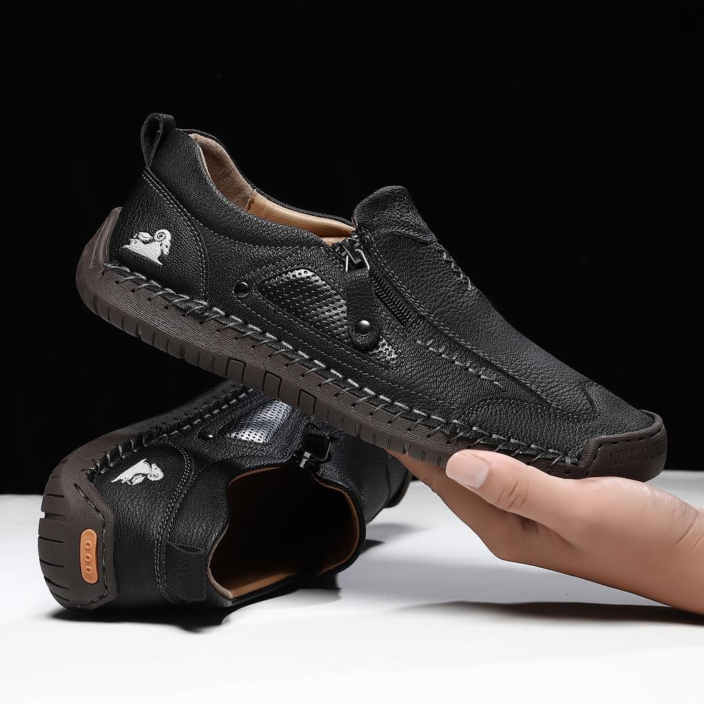 Handmade Leather Men Shoes Casual Slip On Loafers Breathable Leather Shoes Men Flats Fashion Moccasins Tooling Shoes Plus Size