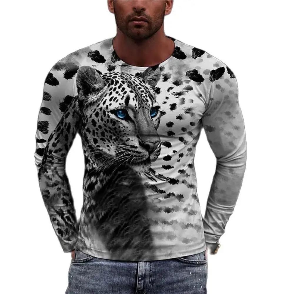 Animal Tiger 3D Digital Printed Men's Fashion Trend Round Neck Long Sleeved T-shirt