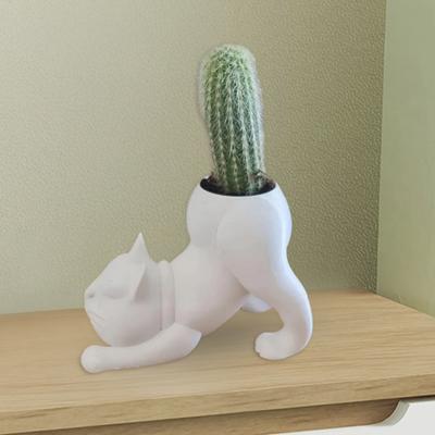 Cat Flower Pot Decorative Resin Animal Planter Home Office Desktop Bulldog Flower Pot for Succulents Plant Lovers Gift