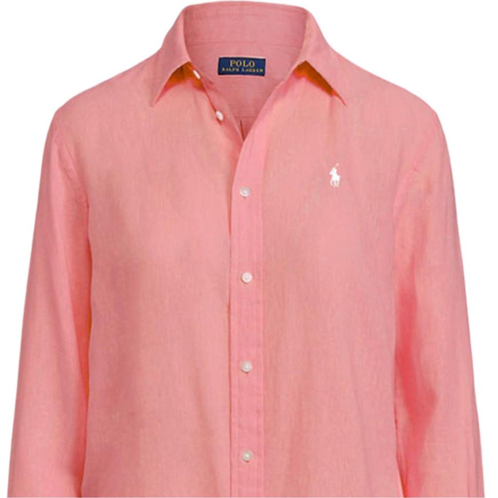 Polo Ralph Lauren Solid Color Logo Embroidered Single-Breasted Long Sleeve Shirt Women Shirts Pink 211867454-020