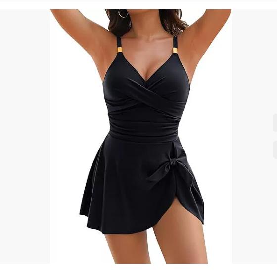 Women Swimdress Tummy Control Sexy One Piece Slim & Comfortable Ruched & Cross Swimwear Elastic Beachwear
