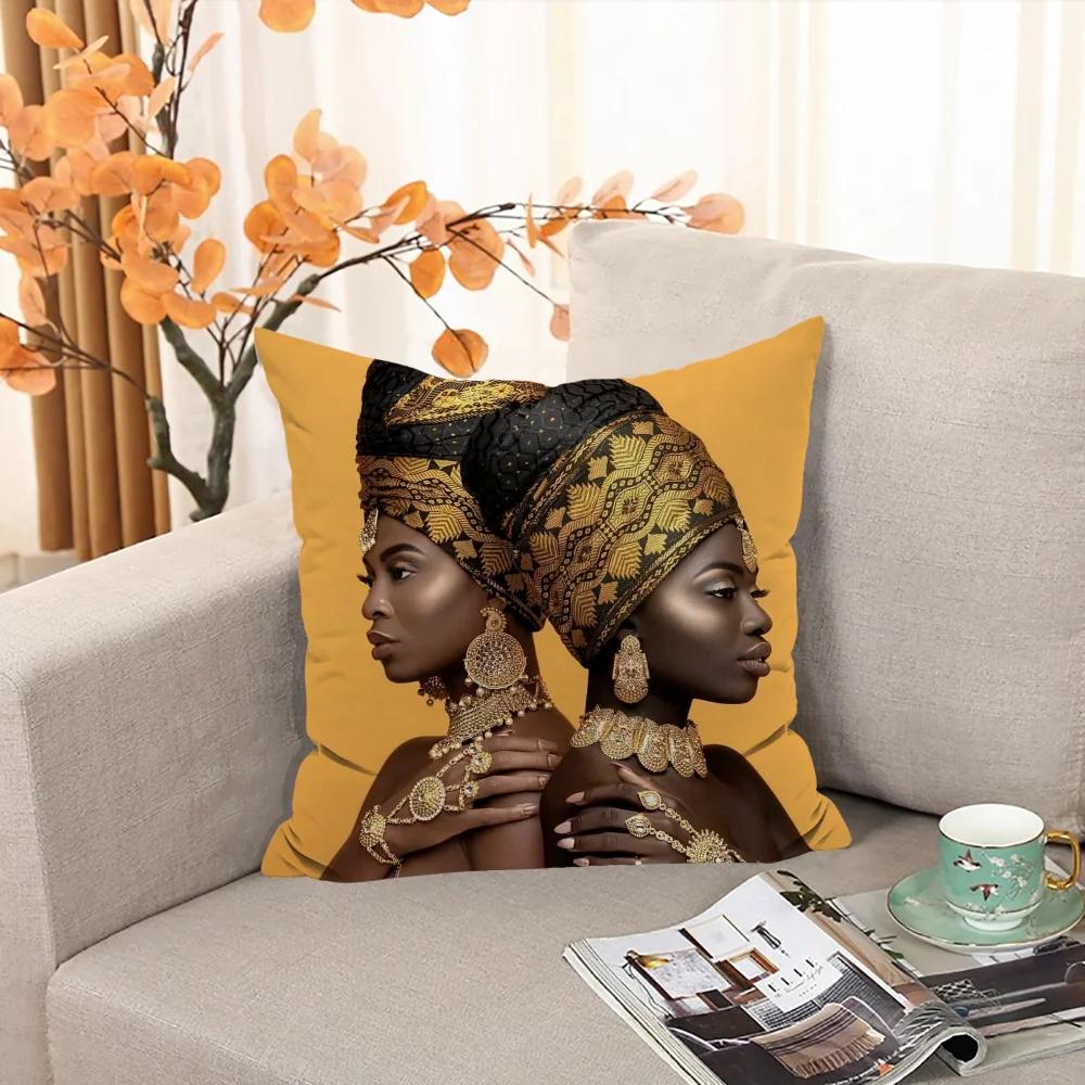 

Pillow for Sleep Black Gold African Lady Cushion Cover × Stuffed Cushions Decorative Pillows Sofa Cases Covers Home Garden 30x30cm чорний