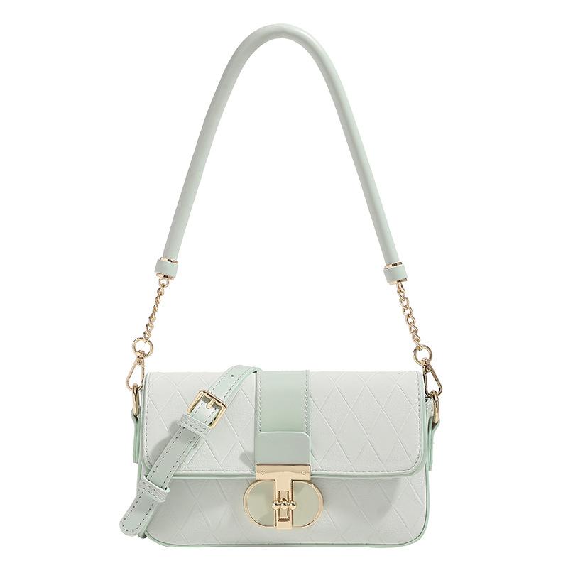 Peach Oolong Mint Green French-style Underarm Bag 2024 New Women's Quilted Small-style Square Bag Single Shoulder Crossbody Bag