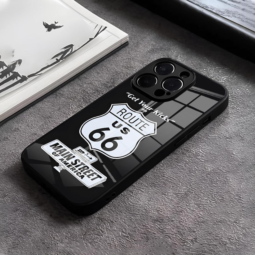 

America Route 66 Phone Case For IPhone 15 Pro Max 14 12 11 13 Mini X XR XS 8 7 16 Pro Max SE Glass Cover iPhone16Pro