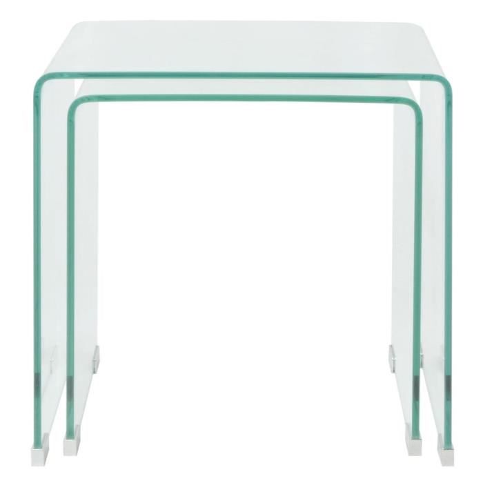 Ensemble de tables gigognes - vidaXL - 2 pièces - Verre trempé - Transparent - Design contemporain