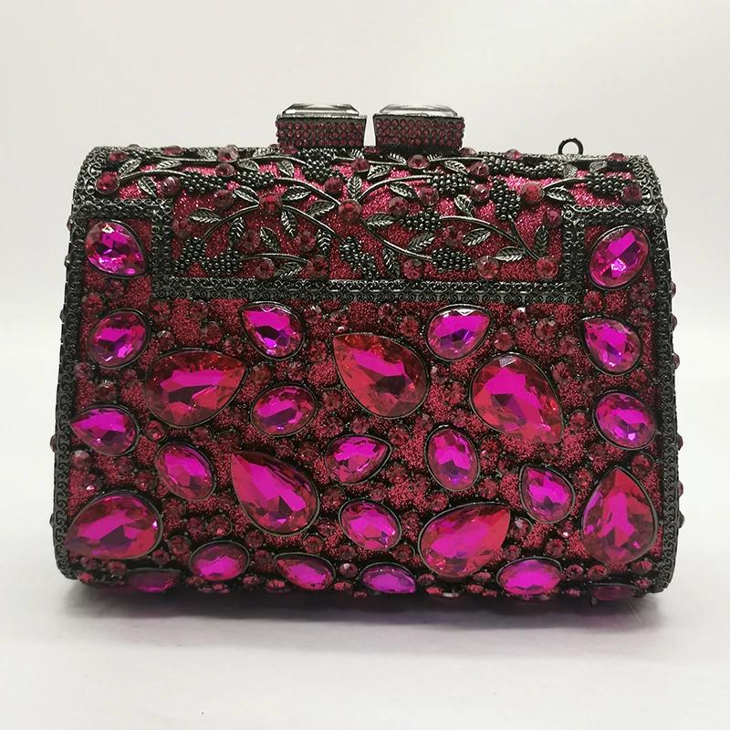 WHTUOHENG Green Diamond  Evening Clutch Handbag Girls Big Rhinestones For Women Rose Red Purses Ladies Party Prom Lady Bags