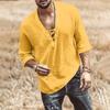 Designer Spring Summer Men's Casual Cotton Linen Solid Color Long Sleeve Shirts Loose Stand Collar Shirts