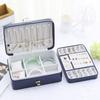 Jewelry Box with PU-Covered Exterior, Lift-Out Upper Tray, Ring Rolls, Earring Panel, Necklace Hooks, and Lid Pocket