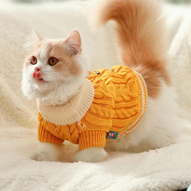 Dog Pet Clothes Cat Classic Knited High Collar Sweater  Sweet Colorful Pet Winter Warm Clothes Puppy Kitty Two-legged Clothing