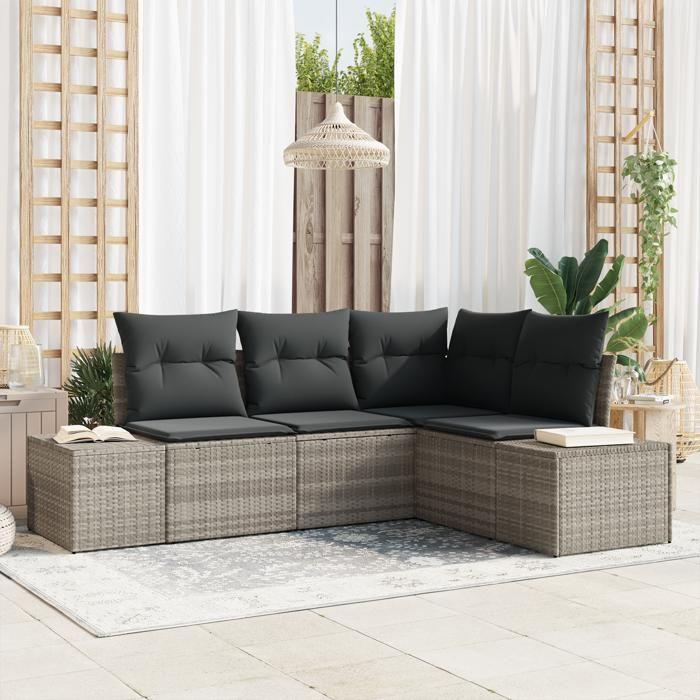VidaXL Ensemble de canapé de jardin de 4 pièces avec coussins en gris clair et poly rattan 3355711