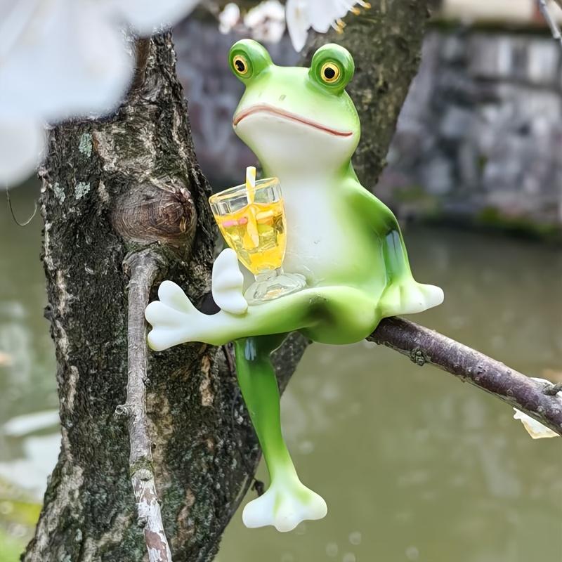 Adorable Frog  Resin Statue, Vibrant Green Outdoor Garden Decoration for Youngsters, Patio, Pond, or Tree Branch Display