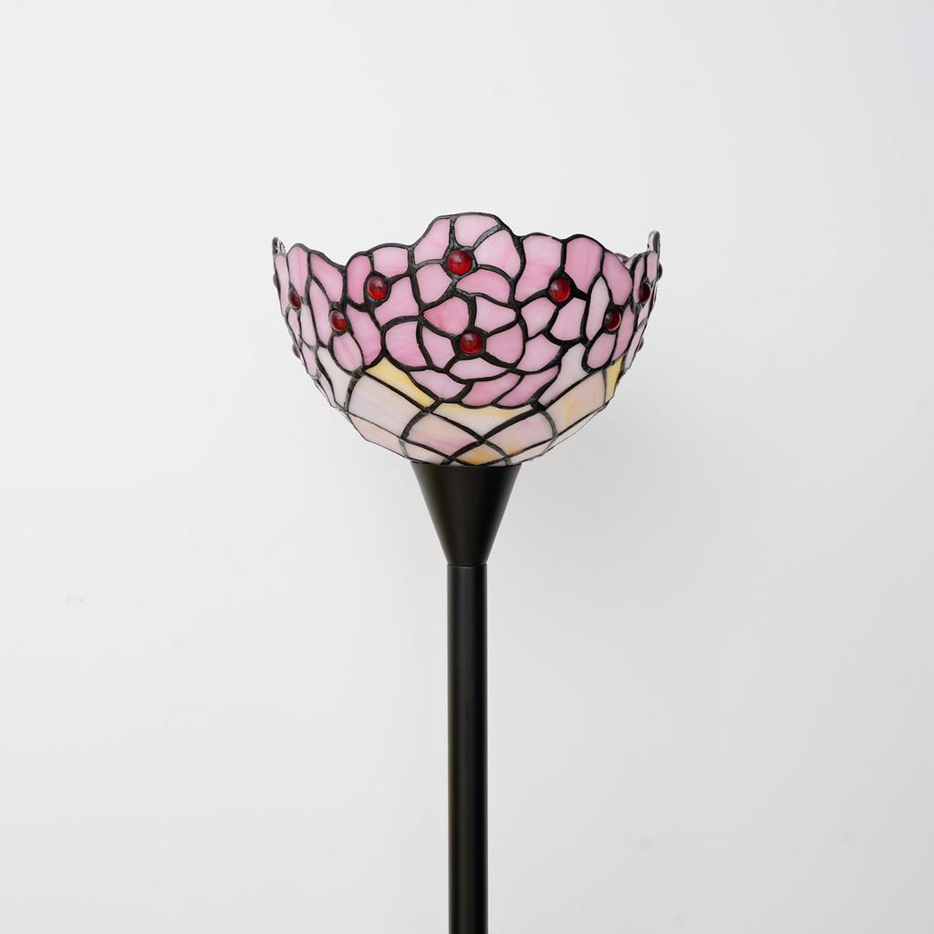 Stained Glass Torchiere Floor Lamp Industrial Style Standing Corner Light Antique Handcrafted Pole Floor Reading Uplight Lamp