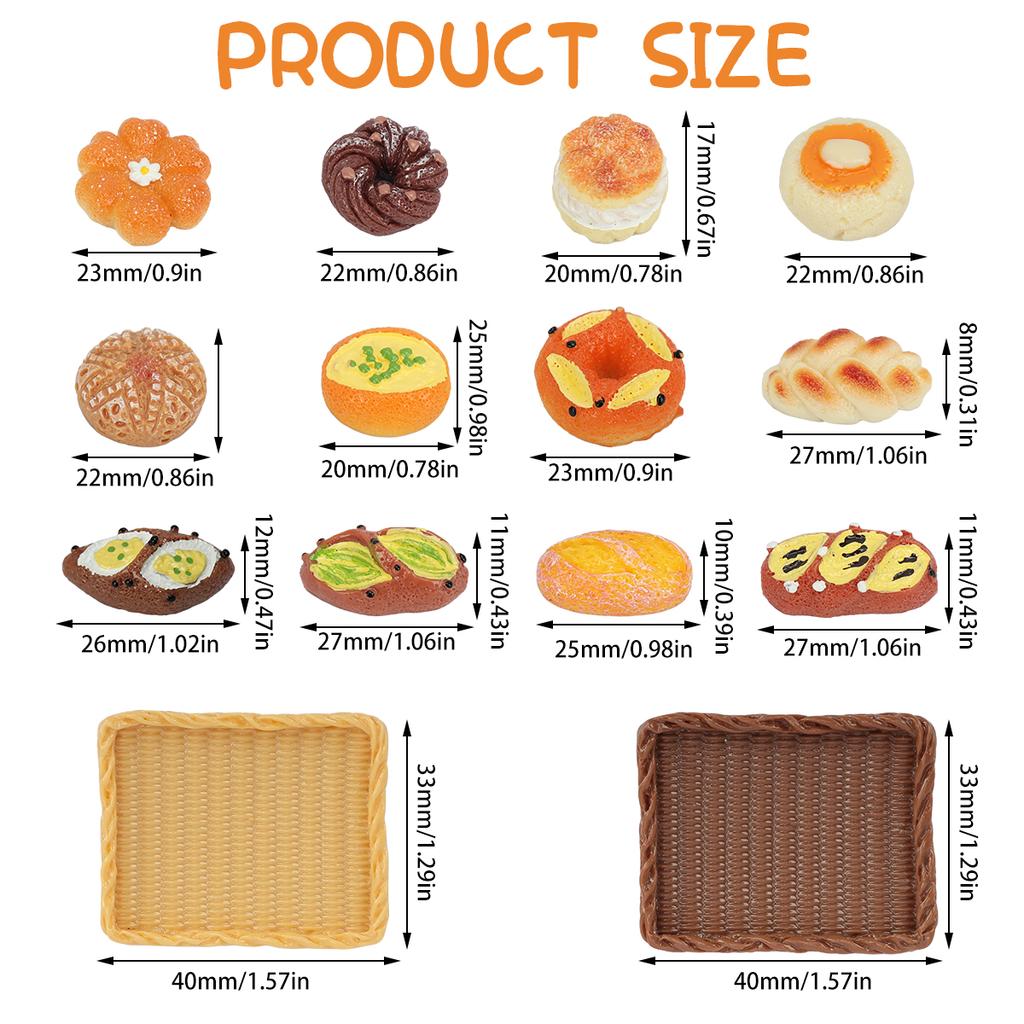 Non-Toxic 6/12/18Pcs Realistic Food Play Cream Bread And Cake Miniature Bread Basket And Tray Set Dollhouse Accessories Gift For Children