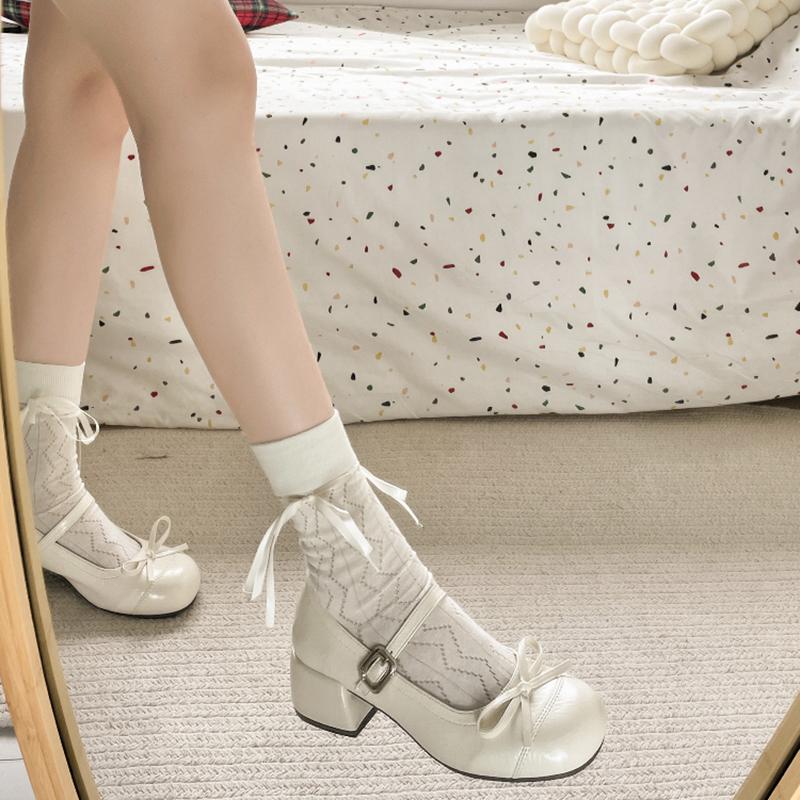 Ballet Style Butterfly-knot Mary Jane Shoes for Women Concise Dress Thick Heel Ladies Footwear