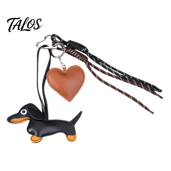 Handbag Decorative Pendant Faux Leather Dachshund Keychain Pendant, Cartoon Dog Hanging Keyring Decor with Braided Rope, Accessories Metal Carabiner
