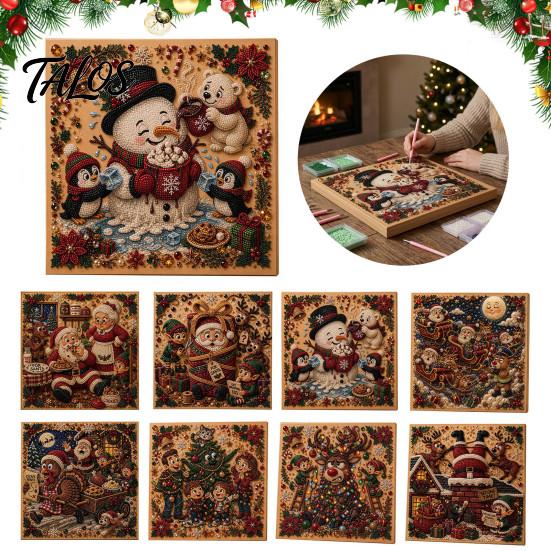 Faux Pearl Painting Kits for Kids Christmas Art Kit, DIY Rhinestone 8" x 8", Cartoon 3D Picture Creation Snowman Animal Diamond Craft Kit Adults,