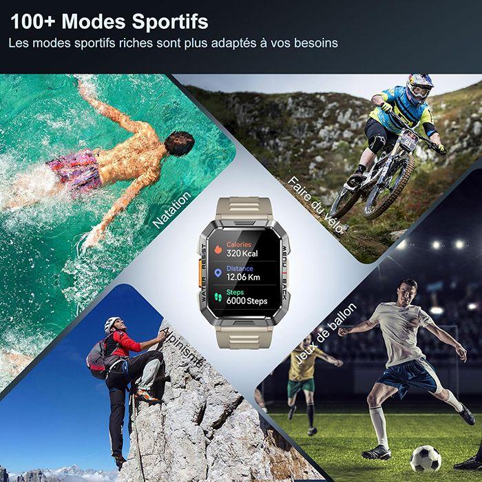 Blackview W60 Montre Connectée Bluetooth,Smartwatch Sport 100+ Modes Sportifs,Lampe De Poche LED Boussole Pour iOS Android - Gris