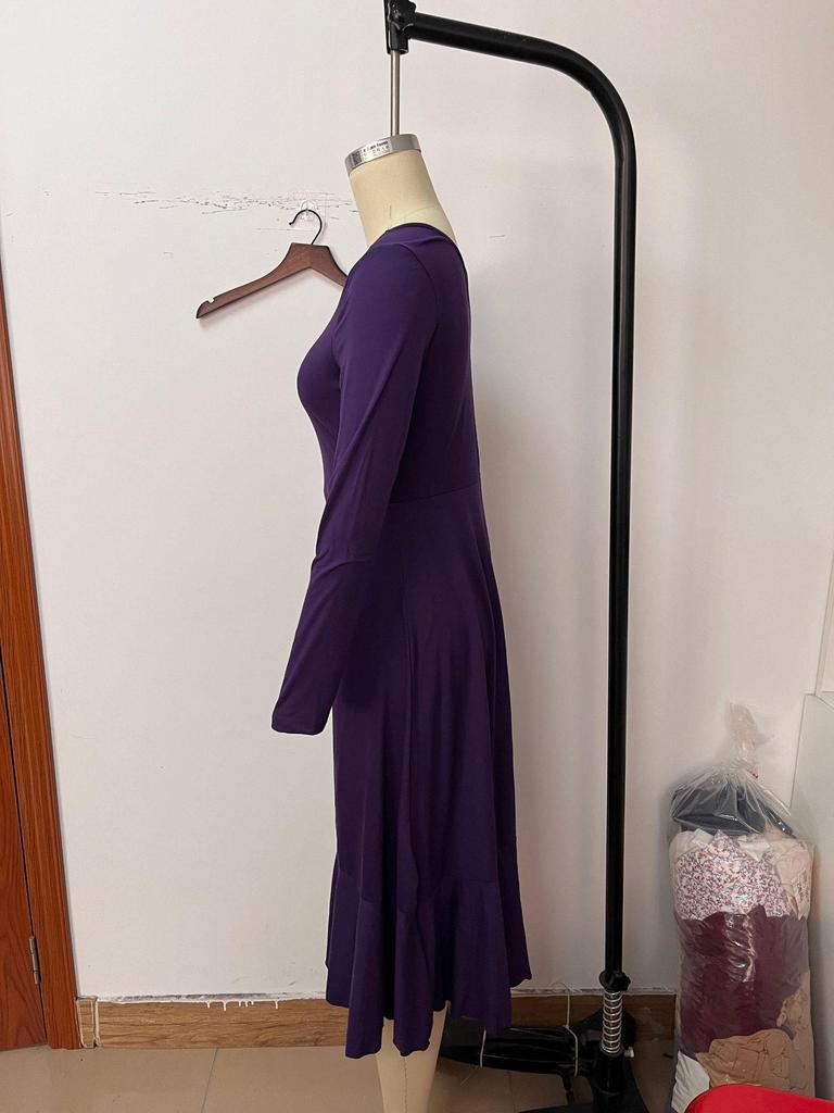 Women's Elegant Round Neck Knit Long Sleeve Dress - Spring & Autumn Evening Gown
