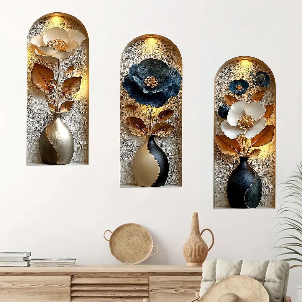 3D Realistic Metal Flower Self Adhesive Window Film for Kitchen Bathroom Glass Home Decor