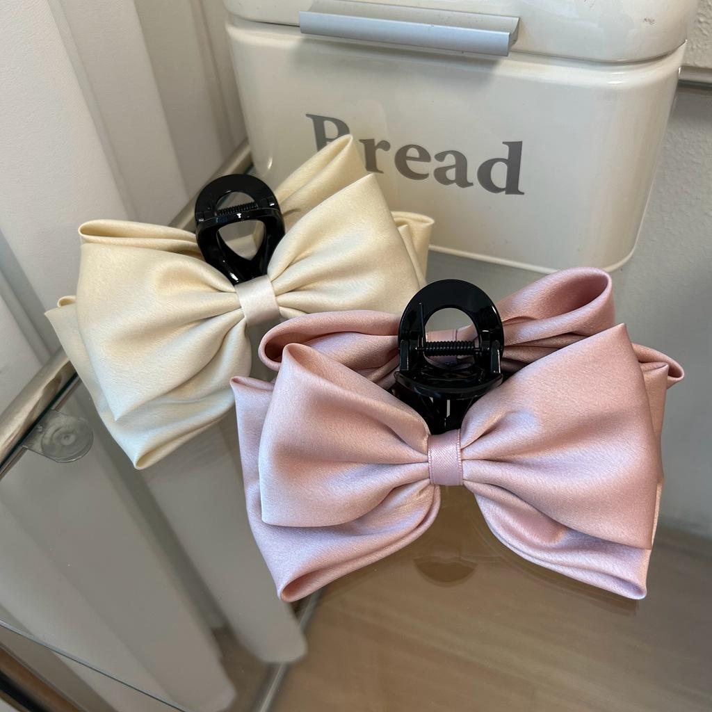 Large Double sided Bow Clasp Clip Korean Fashion Hair Crab  Satin  Hair Shark Clip Back Head Spoon Hair Clip
