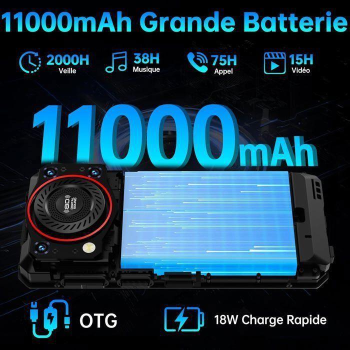 OUKITEL WP53 Pro Telephone Incassable Android 15 24Go+256Go 6,52'' FHD+ 11000mAh Smartphone Robuste Dural SIM/NFC/50MP/128dB Noir