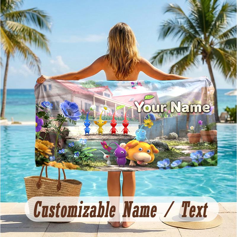 Custom Text Beach Towel, Soft Absorbent Swimming Multi-use TowelPikmin