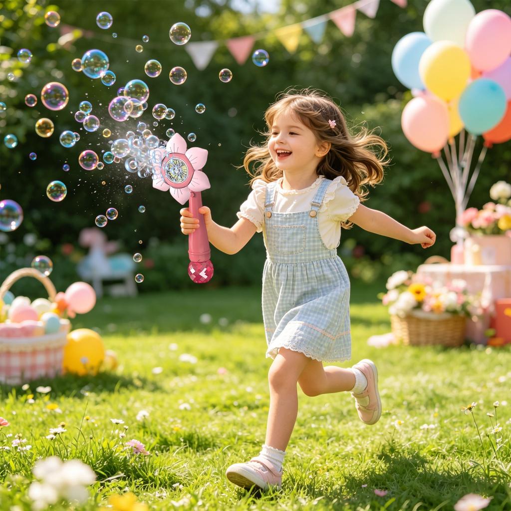 Sunflower Fully Automatic Bubble Machine Shower Sprinkler Snowflake Bubble Electric Children's Toy 80mlBubble Liquid
