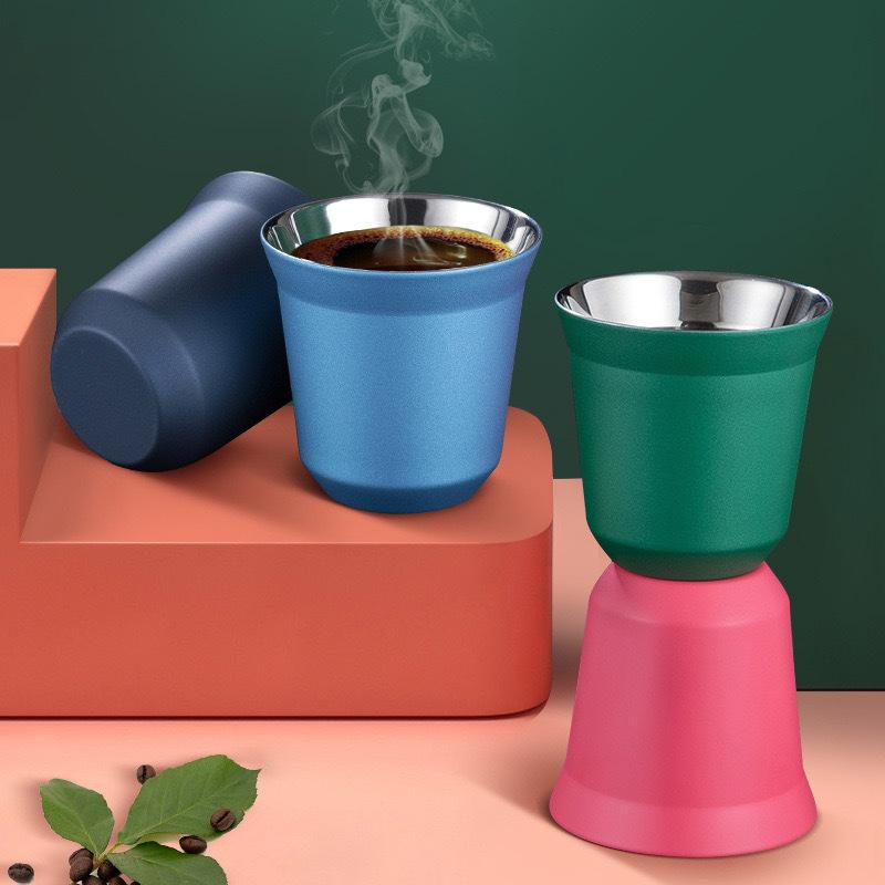 Double Wall Insulated Stainless Steel Espresso Cup Capsule Coffee Mug Metal Drinking Demitasse Cup For Home Indoor or Outdoor