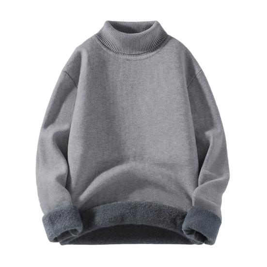 Pánský zesílený rolákový svetr s fleecovou podšívkou, pulovr, hřejivý pletený top s dlouhým rukávem, ležérní volný střih pro domácí kancelář, streetové oblečení