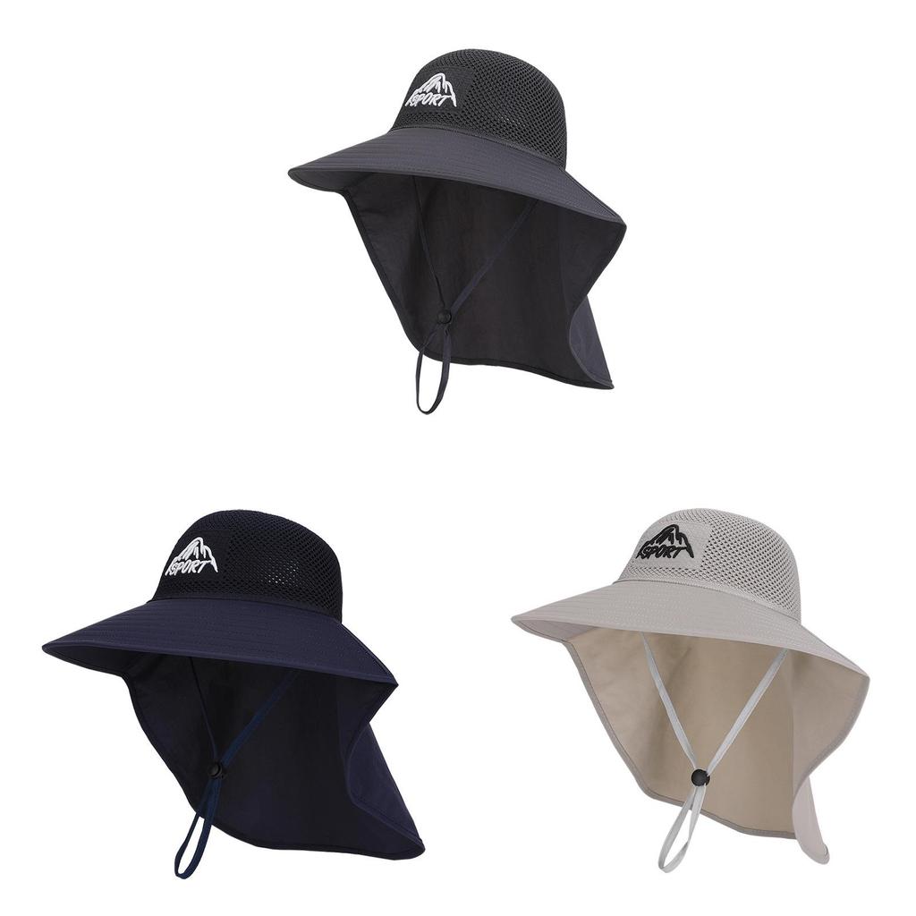 Outdoor Sun Hat For Men Women Polyester Breathable Wide Brim Summer Fishing Cap With Neck Shade
