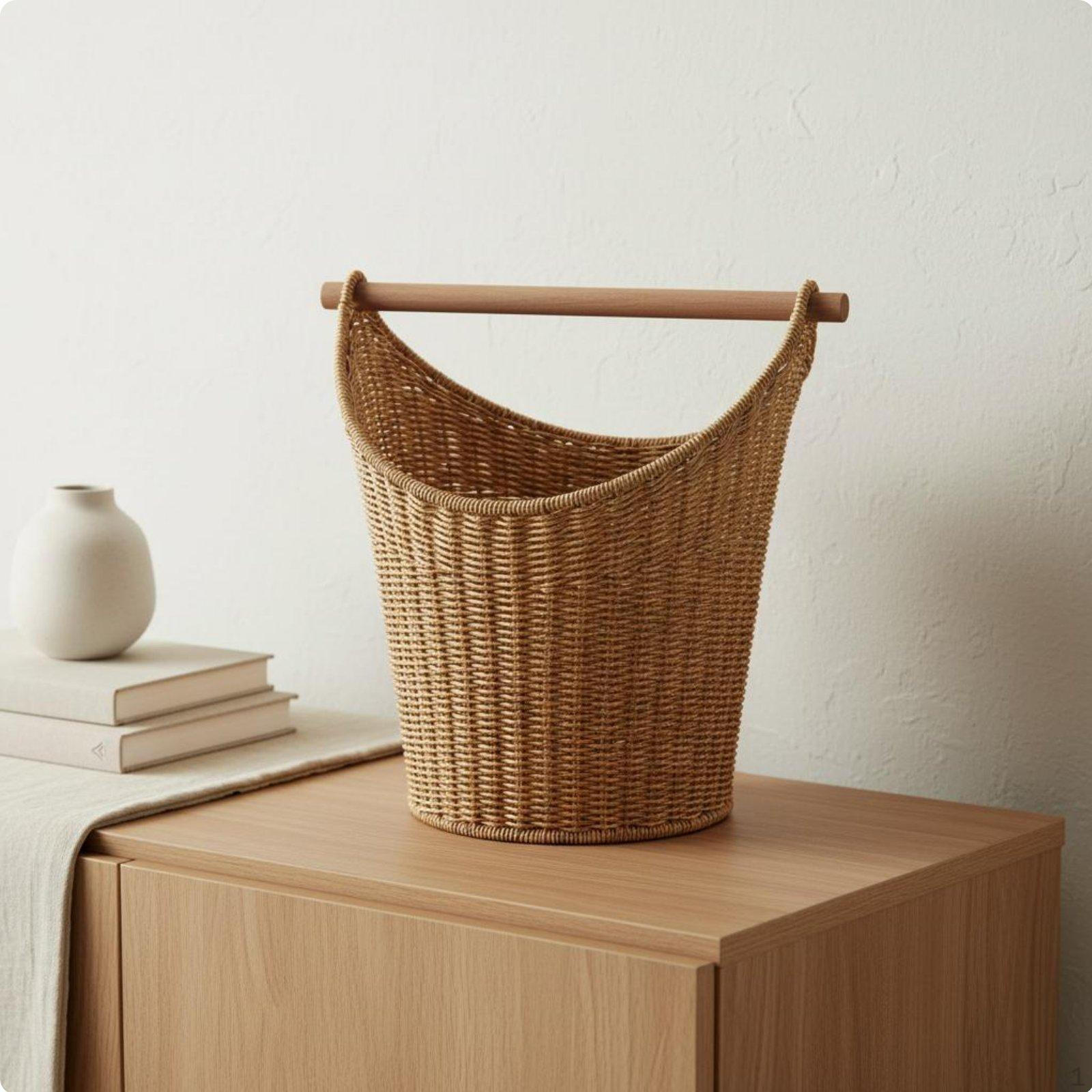 Imitation Rattan Storage Tote Nordic Style paper Holder Basket MultiUse for Living