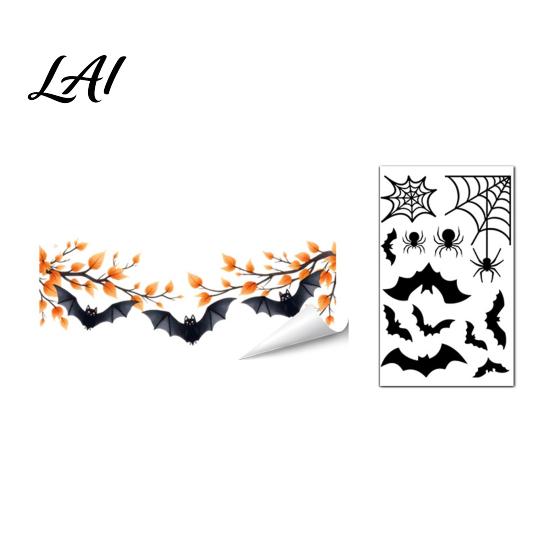 Funny Cat Bat Decals Halloween Static Cling Window Stickers Cute Ghost Pumpkin Glass Holiday Party Decorations Decals Removable Adhesive-Free